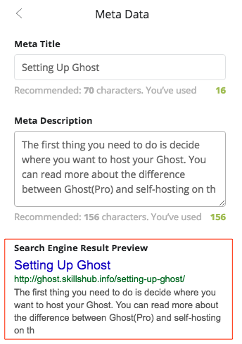 Ghost Admin Panel Preview (AFTER filling in the meta data)